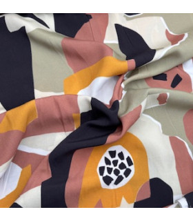 Viscose graphique - NOIR CAMEL et CURRY fond crème