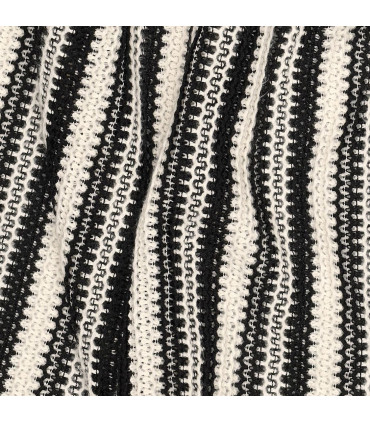 POPPY: Tissu en mailles crochet rayé NOIR et BLANC