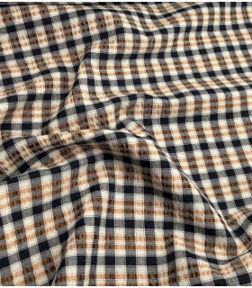 Voile de Coton Carreaux Lurex - NOIR et CAMEL