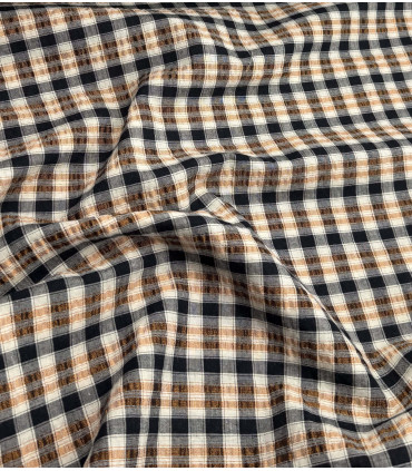 Voile de Coton Carreaux Lurex - NOIR et CAMEL