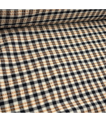 Voile de Coton Carreaux Lurex - NOIR et CAMEL