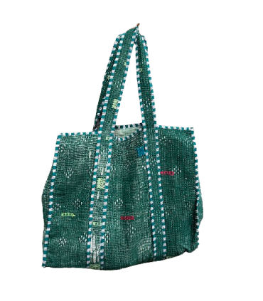 Kantha Tote Bag - Vert et Blanc