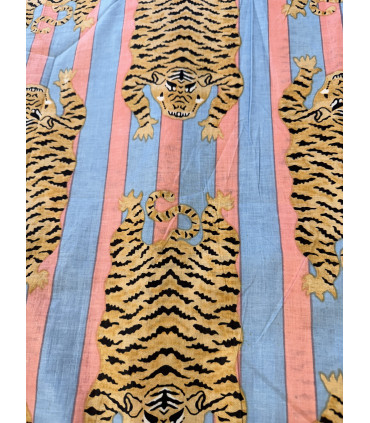 Coton indien Imprimé Tigre - CLYDE - ROSE et BLEU