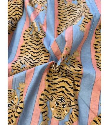 Coton indien Imprimé Tigre - CLYDE - ROSE et BLEU