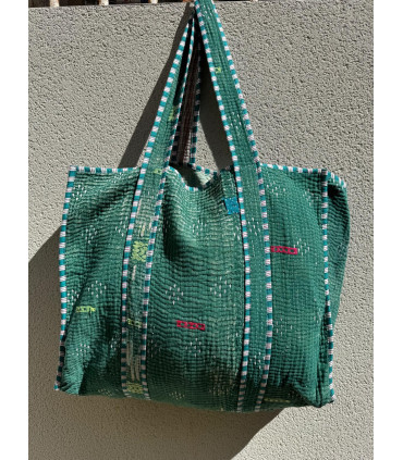 Kantha Tote Bag - Vert et Blanc