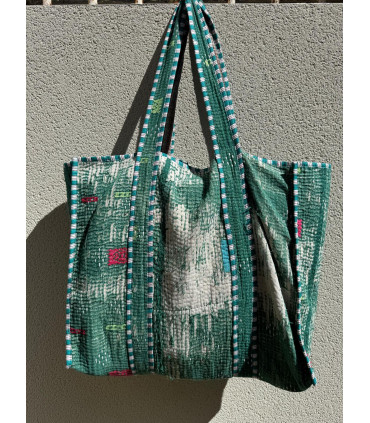 Kantha Tote Bag - Vert et Blanc