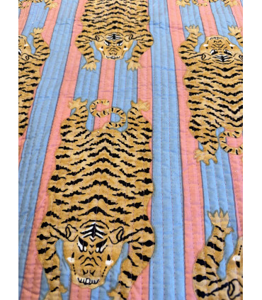 Coton indien matelassé Tigre - CLYDE - ROSE et BLEU