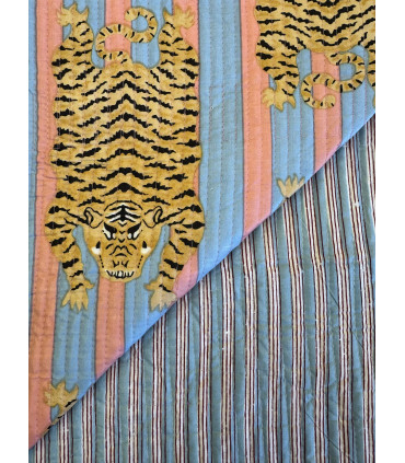 Coton indien matelassé Tigre - CLYDE - ROSE et BLEU