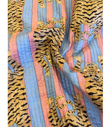 Coton indien matelassé Tigre - CLYDE - ROSE et BLEU
