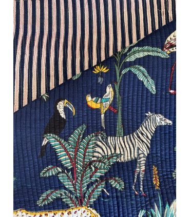 Coton indien matelassé Jungle - MARINE