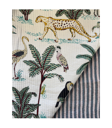 Coton indien matelassé Jungle - BLANC