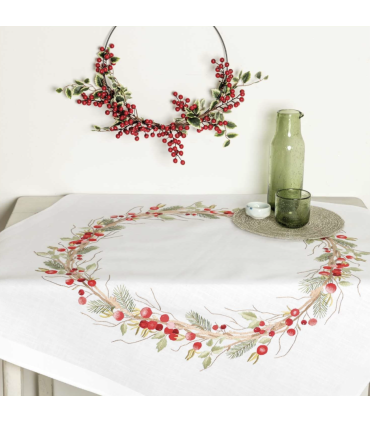 RICO DESIGN : kit de broderie pré-imprimé - Nappe - Couronne de gui