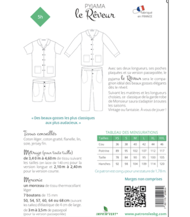 PATRONS LES BG: Pyjama LE REVEUR