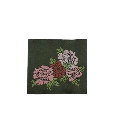 Étiquette tissée à coudre: Pivoines - Kaki