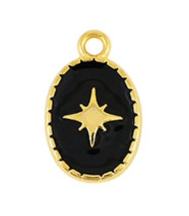 Pendentif étoile dans un ovale NOIR ET DORÉ