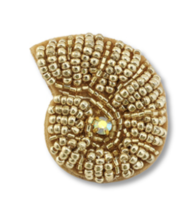 Broche en perles brodée - Coquillage DORÉ
