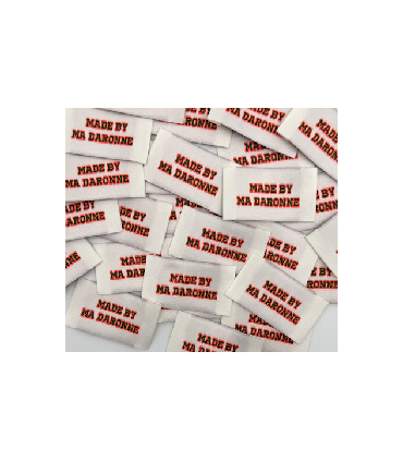 Étiquette tissée à coudre : Made by ma Daronne - Écru, Kaki et Fluo