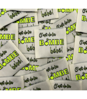Étiquette tissée à coudre : C'est de la bombe bébé - Écru et fluo