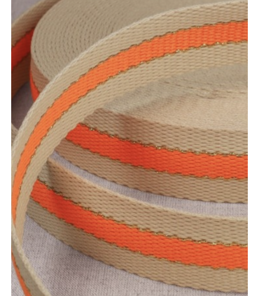 Sangle a Sac 30mm Rayures Lurex DORE Orange FLUO