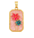 Pendentif plaque palmier - ROSE et VERT
