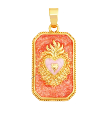 Pendentif plaque coeur ex-voto - ORANGE