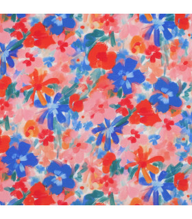 Viscose fleurs abstraites - BLEU, ROSE et ROUGE
