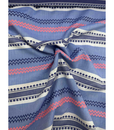 Coton jacquard rayé - BLEU, FLUO Rose et BLANC
