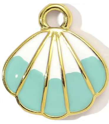 Pendentif coquillage- DORÉ, TURQUOISE et BLANC