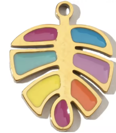 Pendentif feuille de monstera - DORÉ et MULTICOLORE