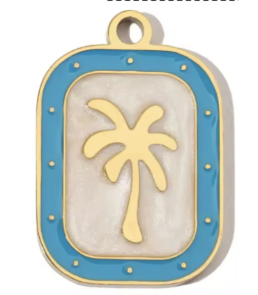 Pendentif plaque palmier - DORÉ, BLANC et BLEU