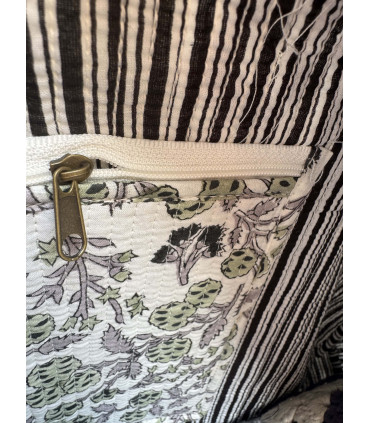 Sac polochon en matelassé indien fleuris - SAUGE, GRIS et NOIR