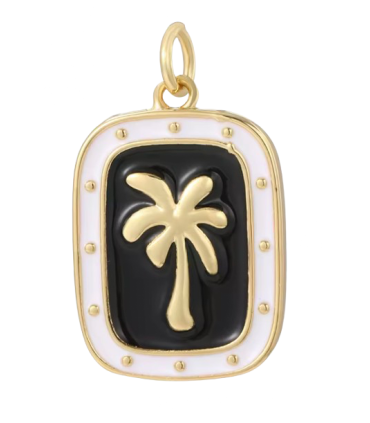 Pendentif plaque palmier - DORÉ, BLANC et NOIR