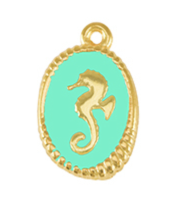 Pendentif hippocampe DORÉ et TURQUOISE