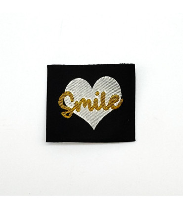 Étiquette tissée à coudre : Smile - NOIR, ÉCRU et OLVE