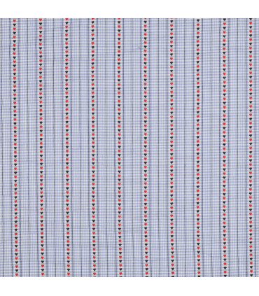 Coton jacquard tissé - Carreaux Marine et coeur Rouge