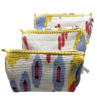 Set de 3 trousses indiennes - Ethnique - JAUNE ET BLEUE