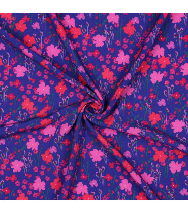 Viscose bouquets fleuris - BLEU COBALT