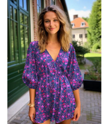 Viscose bouquets fleuris - BLEU COBALT