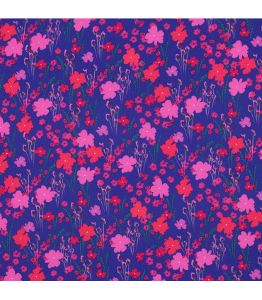 Viscose bouquets fleuris - BLEU COBALT