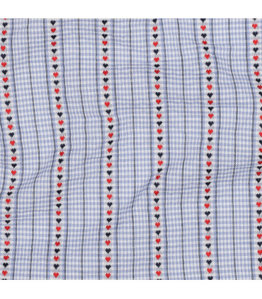 Coton jacquard tissé - Carreaux Marine et coeur Rouge