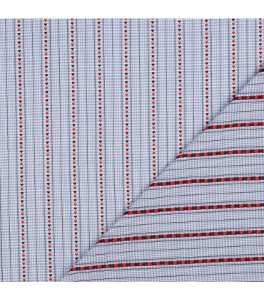 Coton jacquard tissé - Carreaux Marine et coeur Rouge