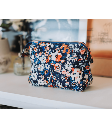 SEE YOU AT SIX : Toile de Coton Gabardine - Flower Joy - BLEU OCÉANA