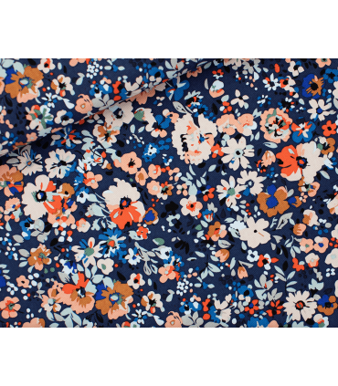 SEE YOU AT SIX : Toile de Coton Gabardine - Flower Joy - BLEU OCÉANA