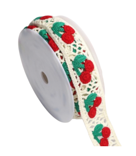Galon Crochet 50mm Granny Square Cerises – Ruban coton décoratif