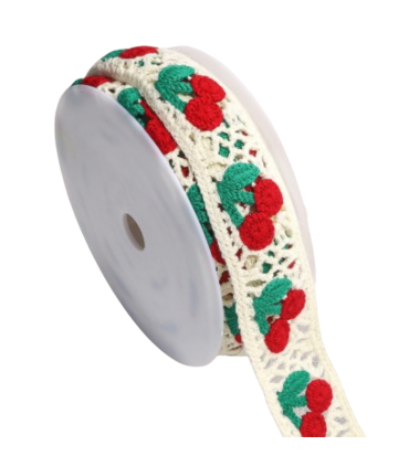Galon Crochet 50mm Granny Square Cerises – Ruban coton décoratif