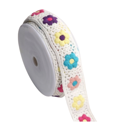Galon crochet 55mm fleurs multicolores – Granny square coton