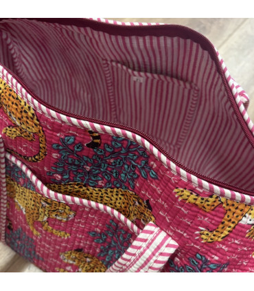 Sac polochon en matelassé indien - Tigres - ROSE