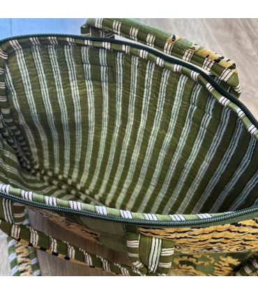 Housse d’ordinateur tissu indien matelassé - Tigres - VERT