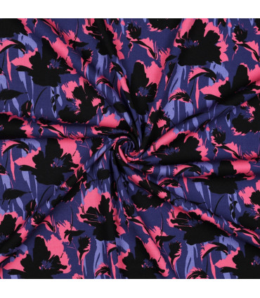 Viscose twill Rosella stretch Flower by Pénélope - NOIR et VIOLET