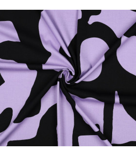Viscose twill Rosella stretch Géometric by Pénélope - LILA et NOIR